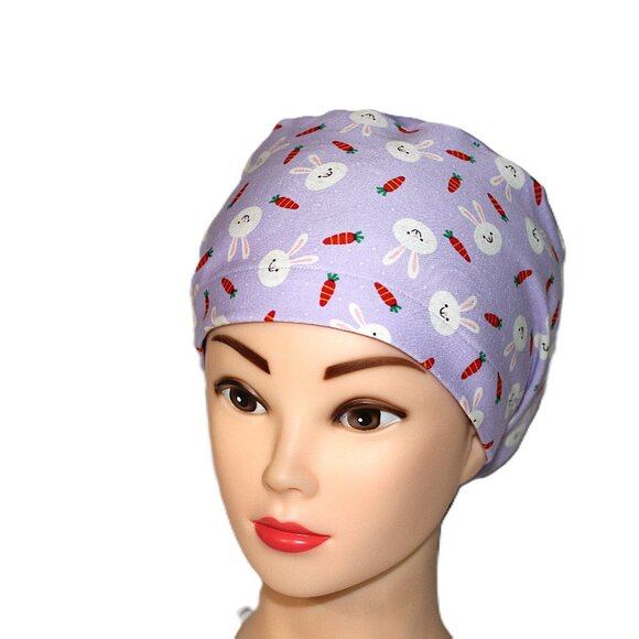 Handmade Easter Bunny Euro Scrub Cap, Soft, Stretchy Cotton Blend - Picture 2 of 7